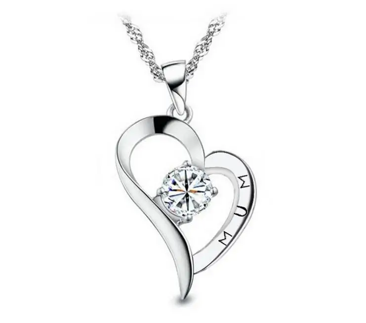 White Gold Tone Zirconia Crystal Diamante Mom Pendant Necklace Mother's Day Gifts-in Pendant 