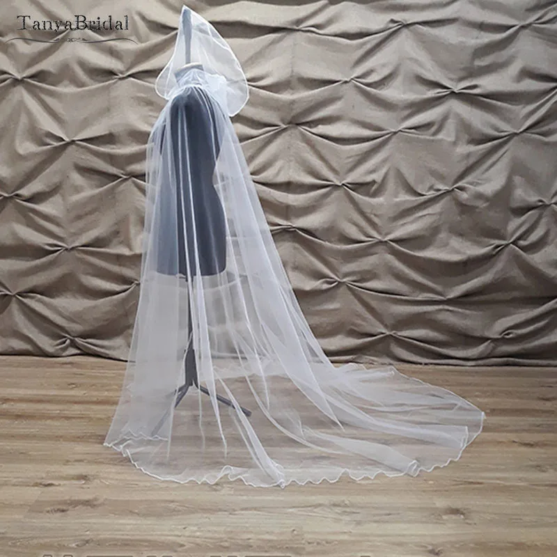 Soft Tulle Hood Wedding Cape Crocheted elegant Bridal Cloak Shawl 2m Length cape mariage Real DJ029 Soft Tulle Hood Wedding Cape Crocheted elegant Bridal Cloak Shawl 2m Length cape mariage Real DJ029