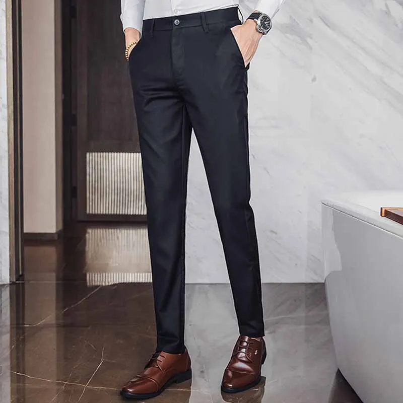 Slim Fit Мужской брюки на молнии классические Повседневное брюки мужские платье в деловом стиле Slim Jogger стрейч