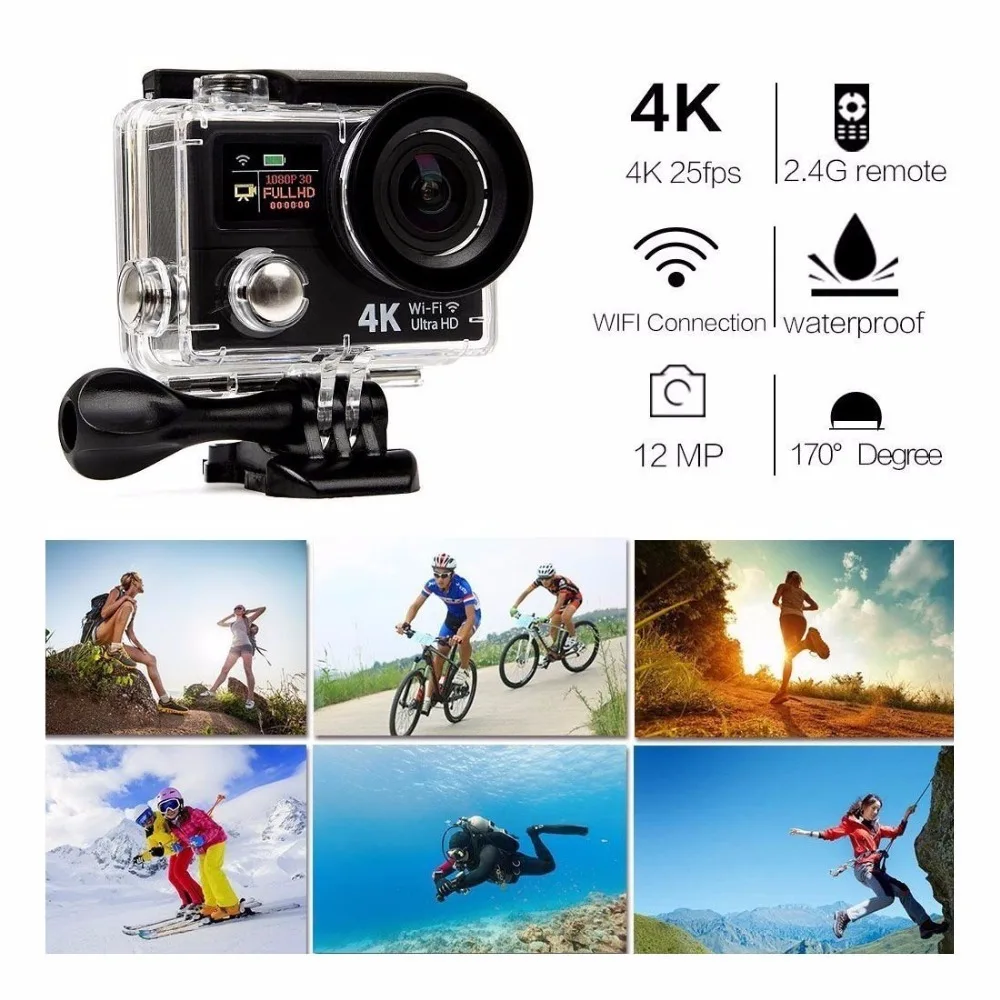 Экшн камера H3/H3R Ultra HD 4K 1080P с дистанционным управлением 2 дюйма 170D Go широкоугольная
