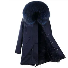DHL 5-7 Модные женские наивысшего качества из искусственного меха внутри зимняя куртка, пальто натуральный мех енота воротник с капюшоном Длинная парка верхняя одежда