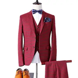 Модные Для Мужчин's Повседневное бутик Бизнес красный Клетчатый костюм комплект/мужской Свадебная вечеринка костюмы пиджаки пальто куртки