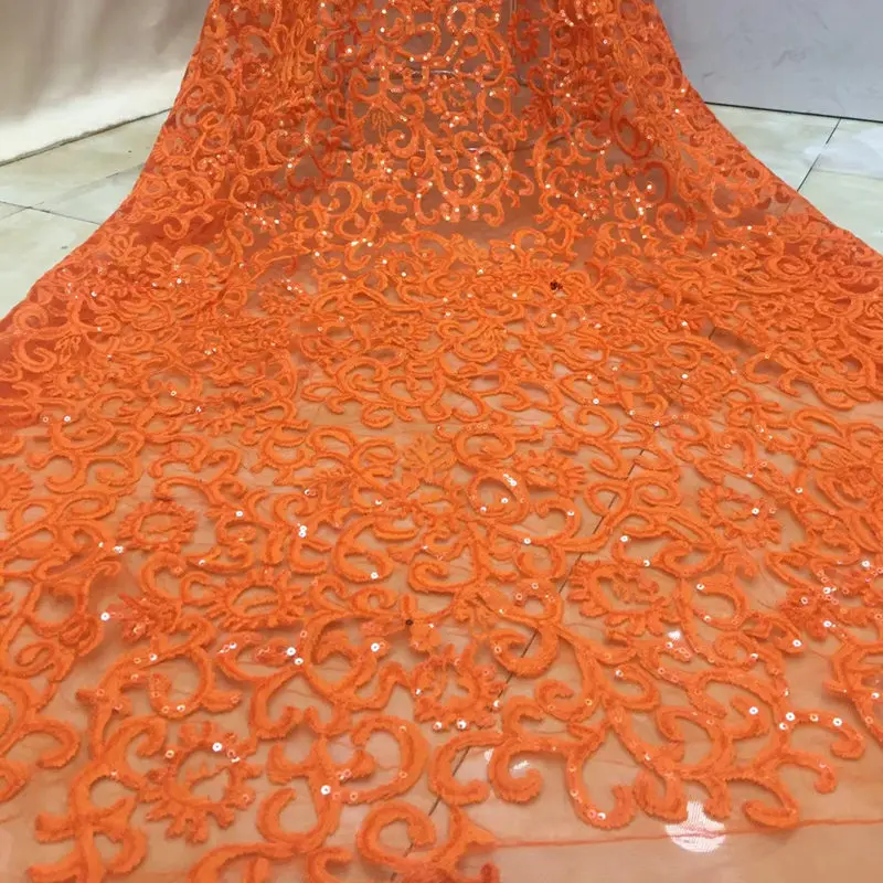 

New Nigerian gauze lace fabric with sequins, French net lace fabric embroidery web fabric