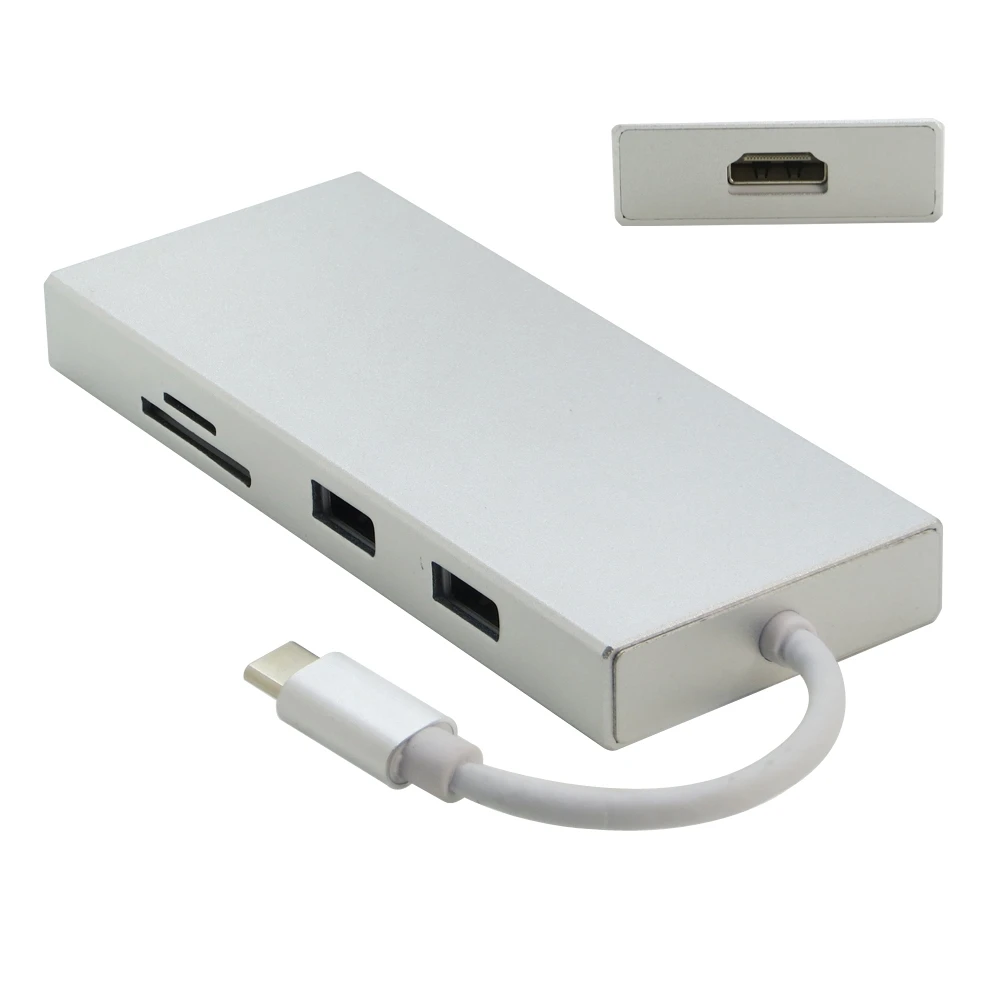 10 шт. type C USB 3,1 концентратор USB-C к USB 3,0/HDMI Женский Серебряный HDMI адаптер SD/TF кардридер с зарядным портом для Macbook
