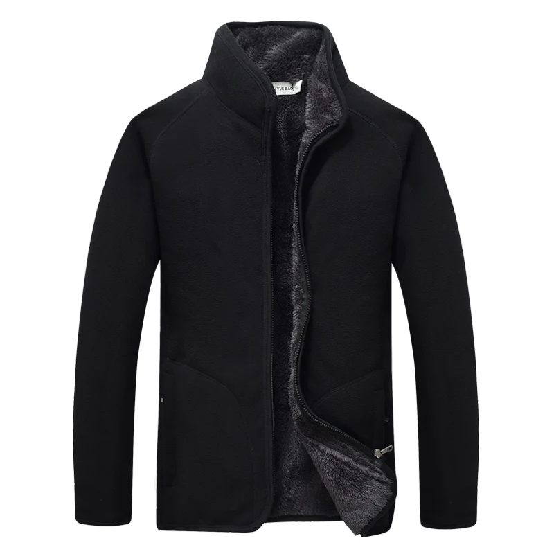 Походные куртки длинные флисовые на открытом воздухе флисовые мужские теплые свободные пальто внутренний Пузырь Мягкий корпус бархатный свитер - Цвет: Черный