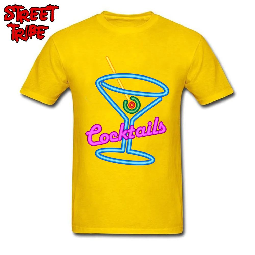 cosiecomfortable Short Sleeve Tees Summer Funny Crew Neck 100% Cotton Tops & Tees Men T Shirt Normal  Top Quality cocktail rum and coke beer martini juice neon yellow