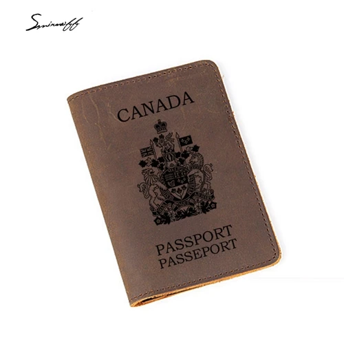 Laser Engraved Canada Passport Cover Card Holders Genuine Leather