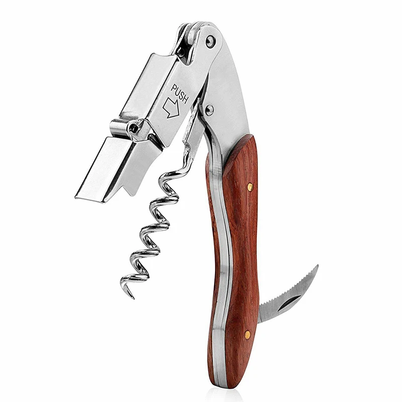 

Multifunction Corkscrew Wine Bottle Opener Stainless Steel Rosewood Cutter QP2