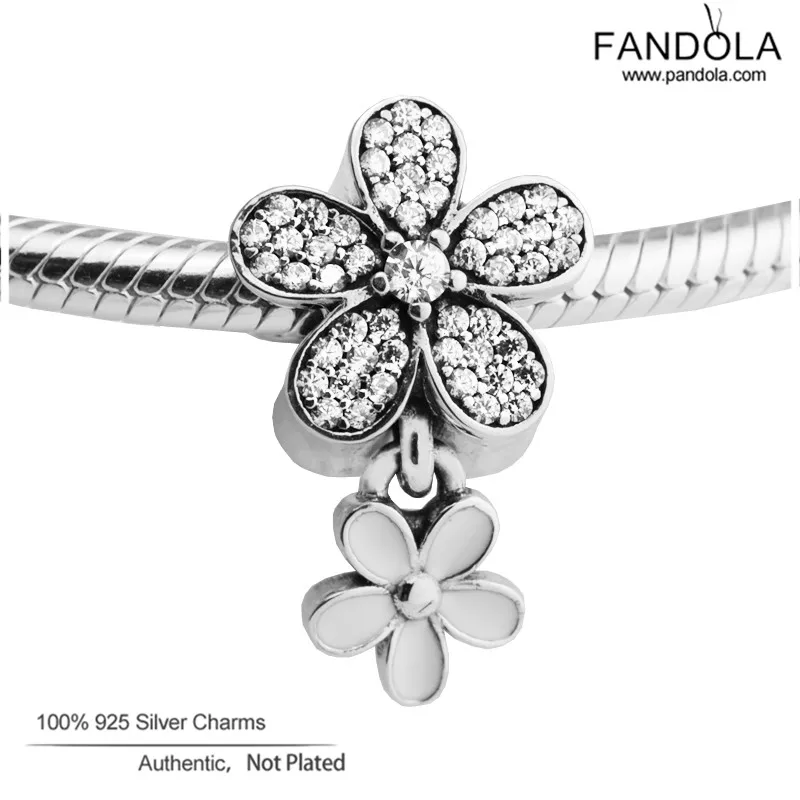 

Fits Pandora Bracelet Argent Charm 925 Sterling Silver Enamel Flower Dazzling Daisy Duo Charms Beads for Jewelry Making Berloque