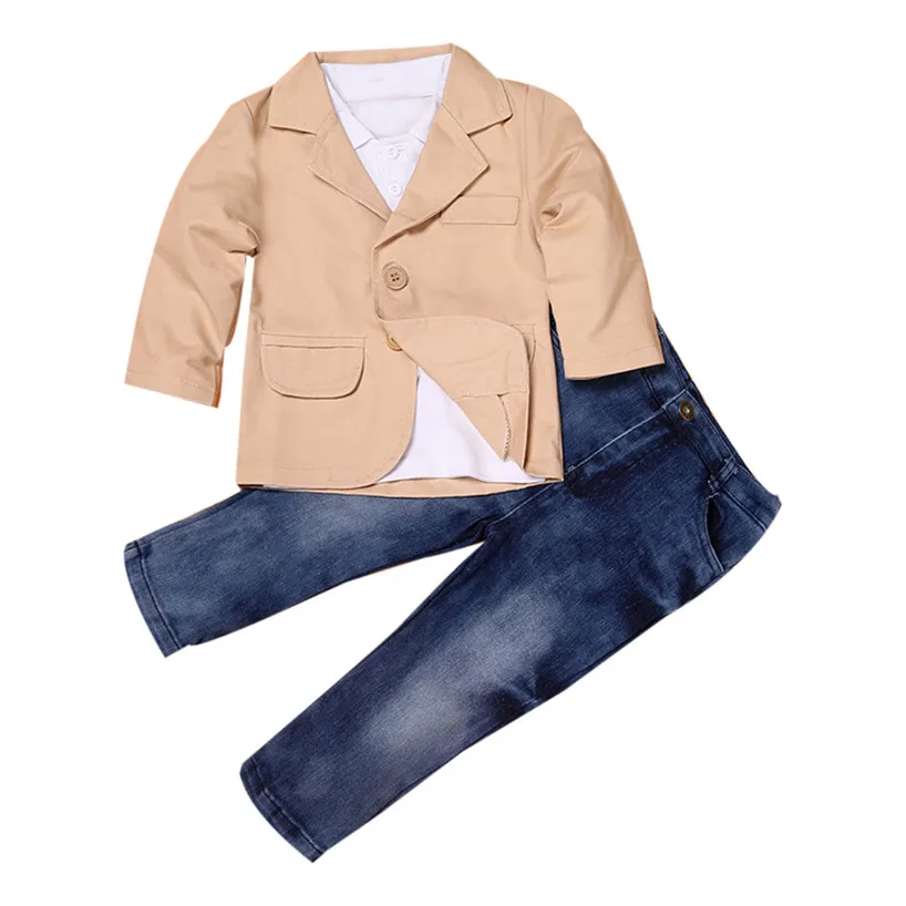 

ARLONEET 3pcs Kids Baby Boy Gentleman Coat+Shirt+Jeans Pants Trousers Clothes Outfits Set Feb9/P
