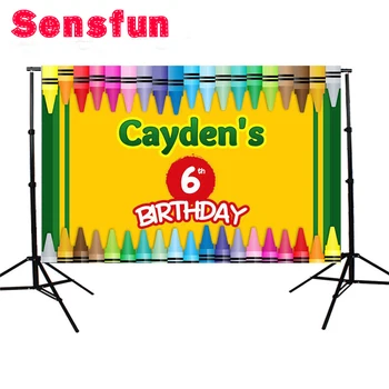 

Sensfun Rainbow Crayon Theme Newborn Children Birthday background Photo backdrops Party Event Banner 5X3FT