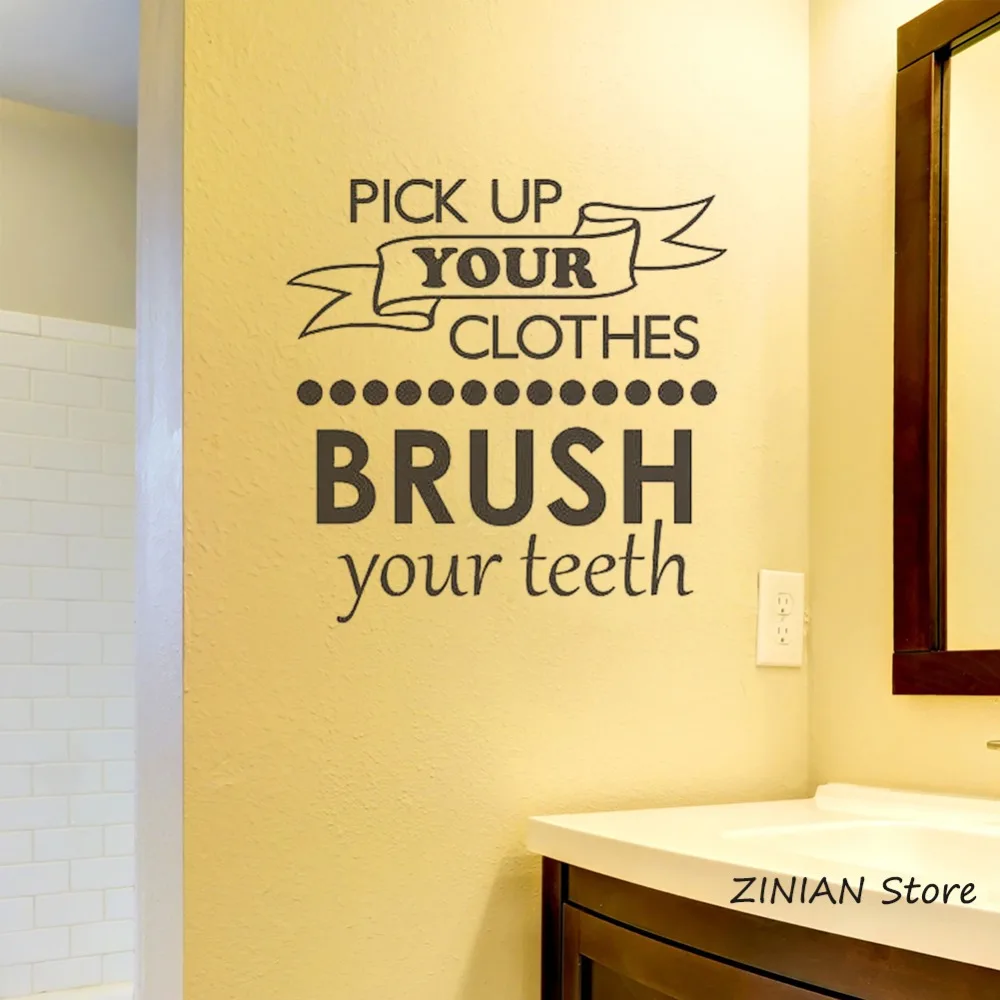 House Rule Quote Wall Sticker for Bathroom Brush Your Teeth Decals Removable Art Wallpaper Poster Pick Up Clothes Z053 | Дом и сад