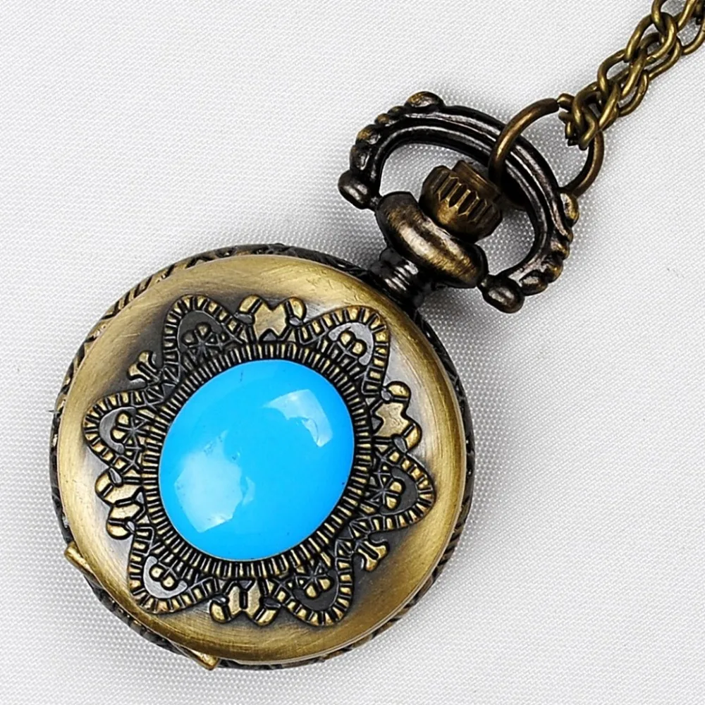 

Small Size Colored Jewelry Engraved Pocket Watch Opal Design Vintage Fob Watch Hot Sale Trendy Bronze Retro Pedant Montre