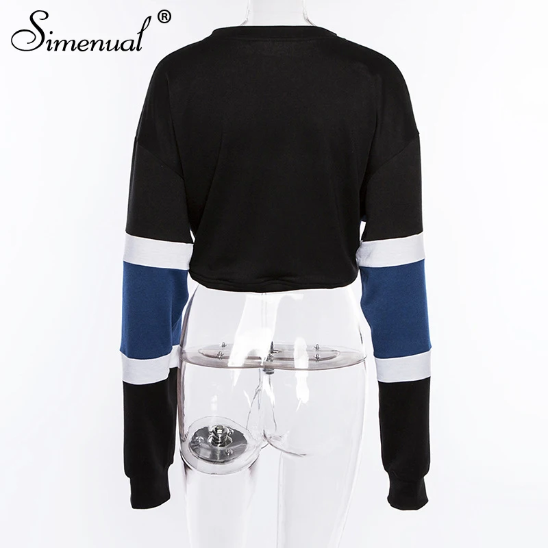 Simenual Contrast color patchwork sweatshirt for women harajuku streetwear drawstring sweatshirts hoodies autumn winter clothing