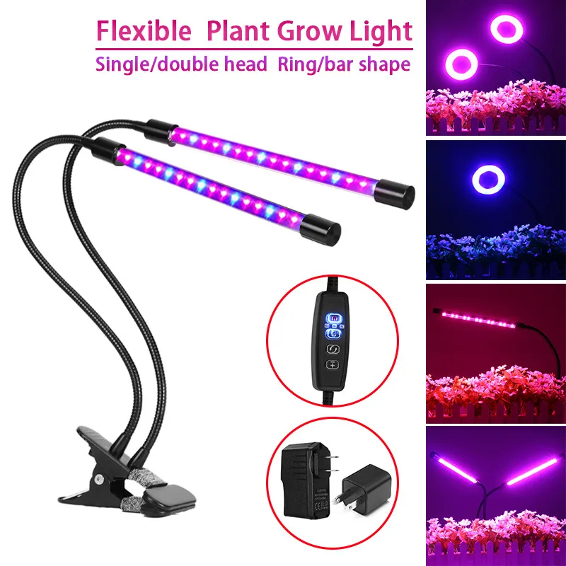 

8/10/18W Dual Heads Led Grow Light With Clip Flexible Gooseneck Plant Flower Vegetable Growing Lamp For Greenhouse Hydroponic