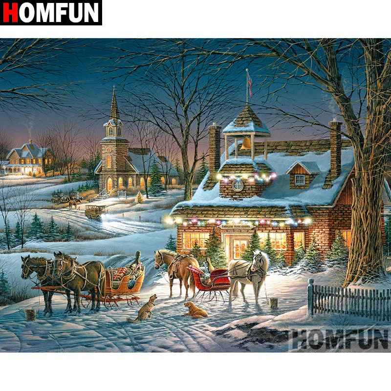 

HOMFUN Full Square/Round Drill 5D DIY Diamond Painting "Snow scene" Embroidery Cross Stitch 5D Home Decor A00803