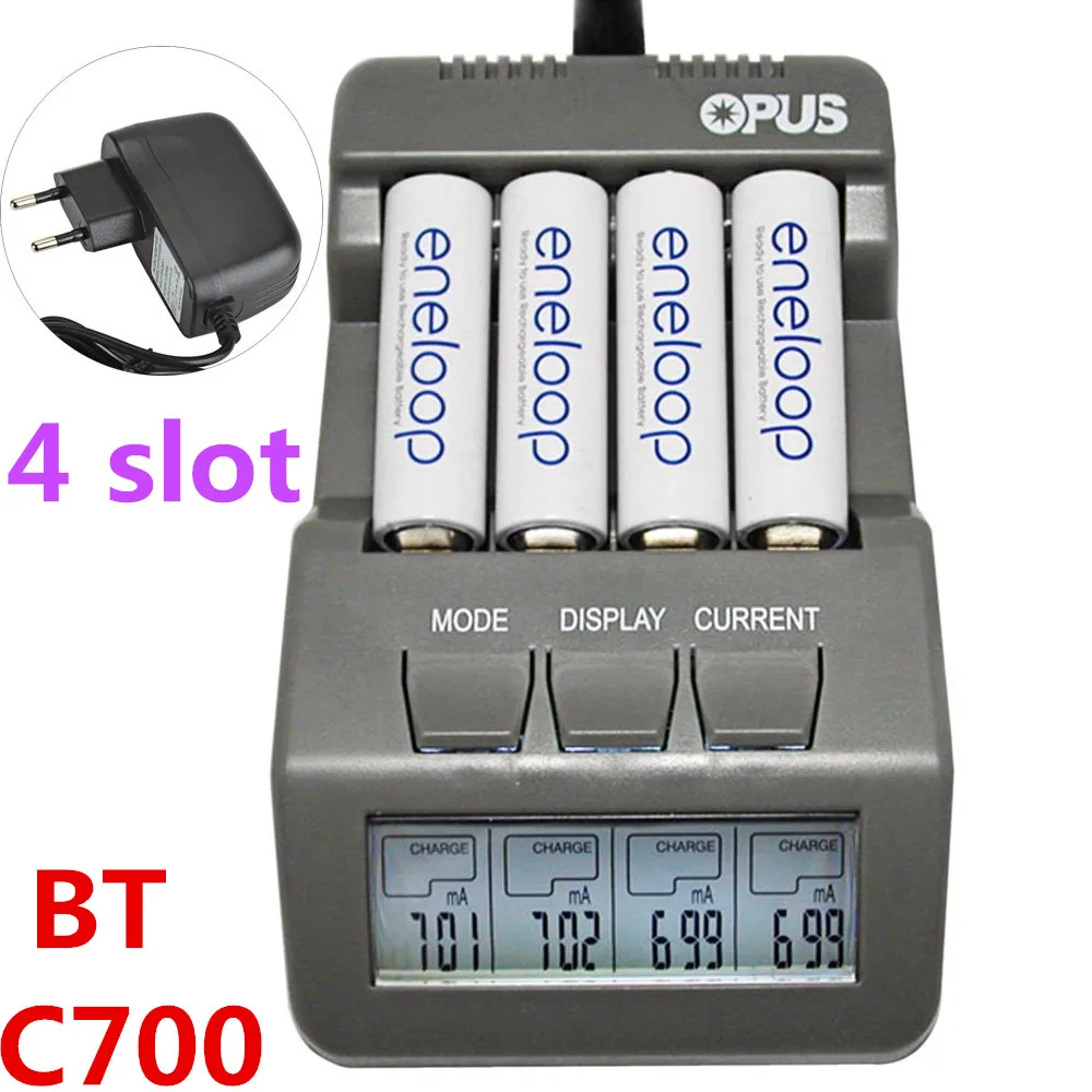 BT C700 Comprar 4 Ranuras Opus NiCd NiMh lcd Digital Inteligente AA AAA Cargador de Bateria Adaptador de EE. UU. de LA