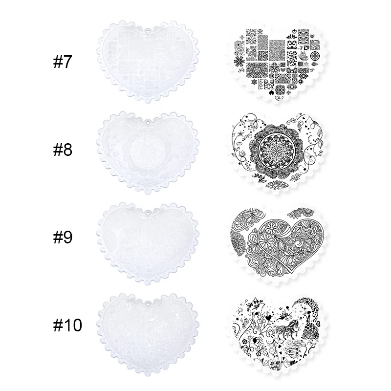 Пластиковые пластины для дизайна ногтей стемпинга в форме сердца разные дизайны