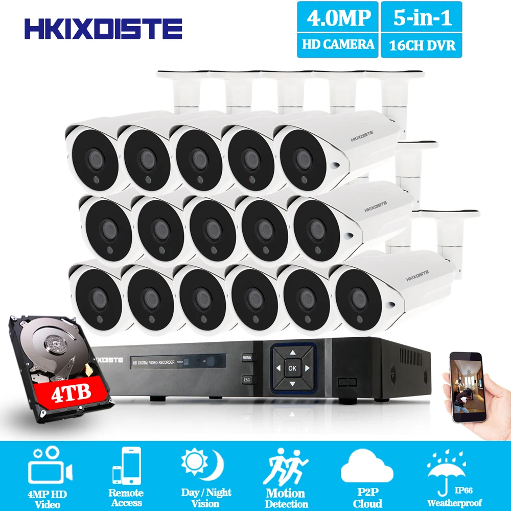 Дома 16CH 4MP 1080 P DVR Регистраторы открытый Камера безопасности Системы Kit 16 шт. 4.0mp ИК непогоды CCTV Камера s 16-канальный DVR комплект