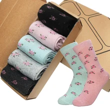 Винтажные зимние плотные рождественские носки harajuku skarpetki damskie в Корейском стиле с цветочным узором женские каваи calcetines женские носки sokken