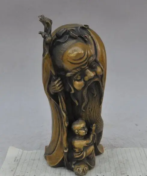 

S6869 10" china folk bronze Gourd Calabash boy lad Longevity god shouxing lucky statue D0318