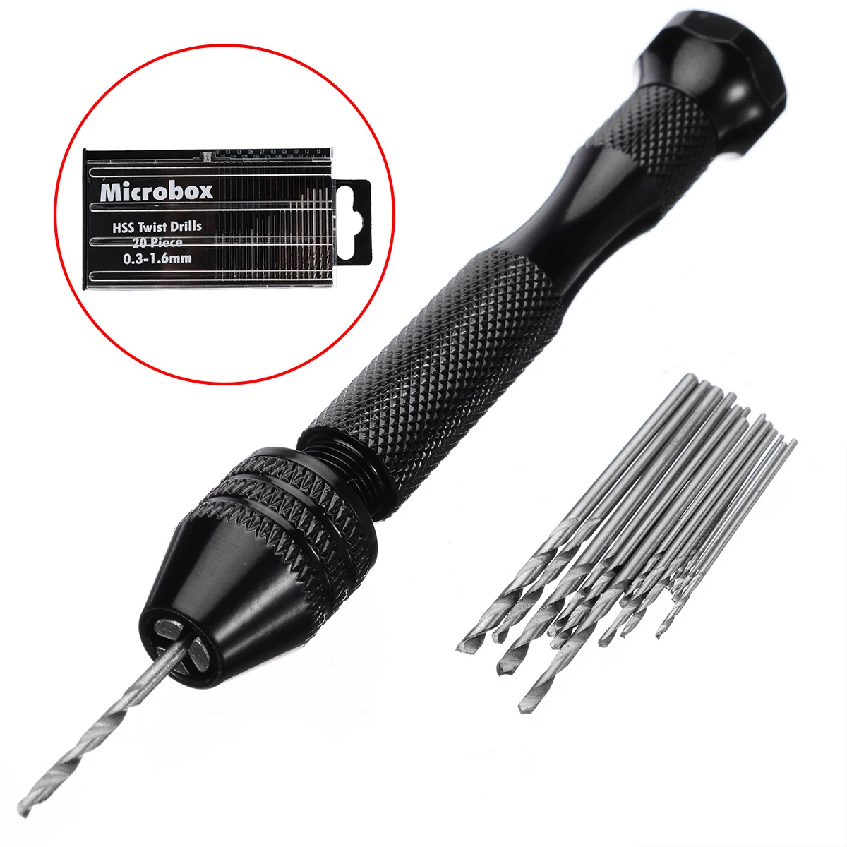 20 Set 0.3-1.6mm Titanium Coated HSS Drill Bits Spiral Vise Keyless Chuck Micro Hand Twist Drill Woodworking Rotary Tools