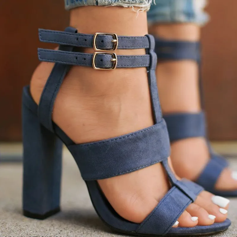 

New Fashion Summer High Heel Sandals for Women Casual Open Toe Buckle Ladies Office Work Sandalias Shoes 35-42 Plus Size XL376