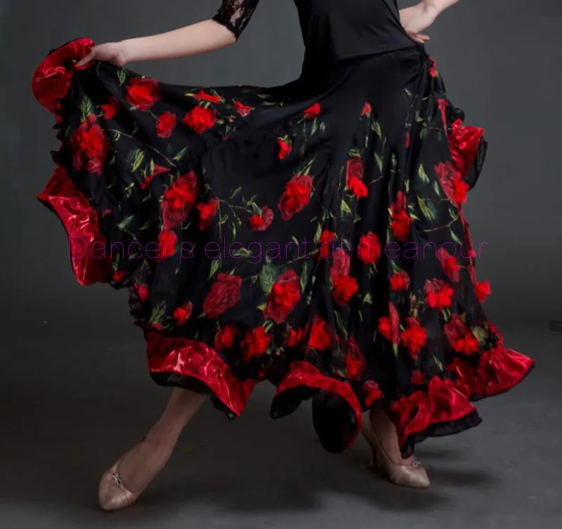 

Ballroom dance costumes sexy senior embroidery flowers ballroom dance long skirt for women ballroom dance competition skirts