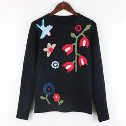 SRUILEE дизайн ретро цветы вышивка свитер осень зима животных джемпер для женщин свитеры для птица пуловеры трикотажные то