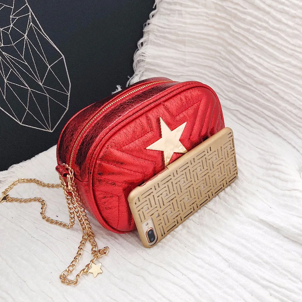 New Fashion Women Shoulder Chain Bag Strap Leather Flap Messenger Bags female Mini Clutch Bag Star Printed Small Pruse