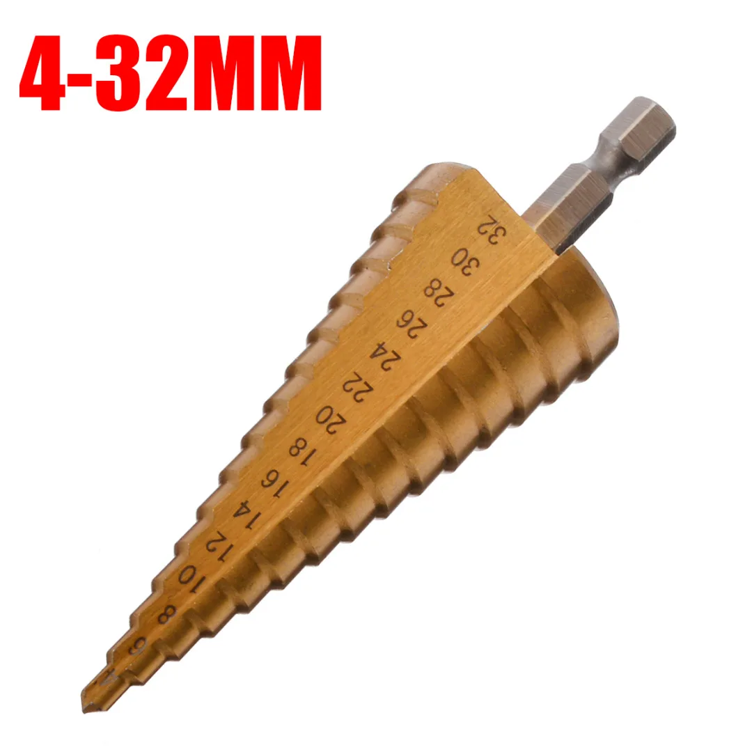 Titanium Coated Hole Cutters HSS Step Cone Drill Bits for Cutting Steel Brass Wood Plastic 4-12mm 4-20mm 4-32mm
