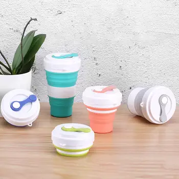 

550ml Folding Silicone 5 color Portable Silicone Telescopic Drinking Collapsible coffee cup folding silica cup with Lids Travel