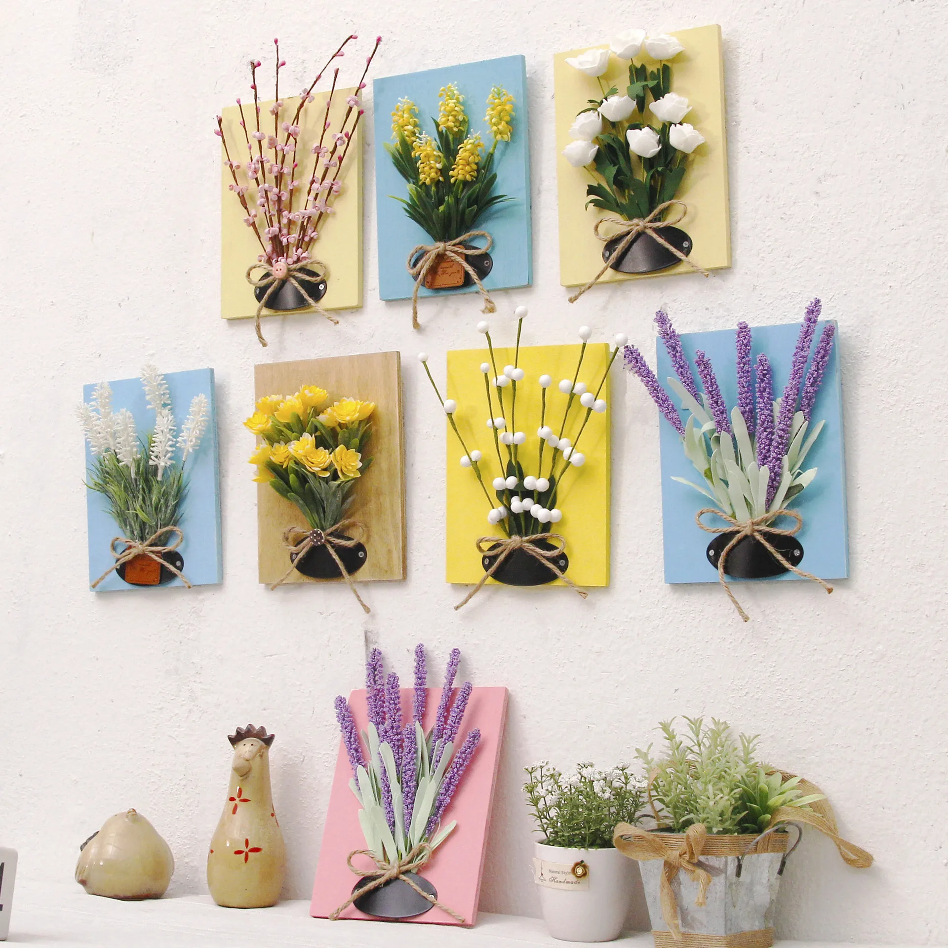 

Wall Mounted 3D Artificial Flowers With Wood Frame and Wall Hanging, Art Wall Decor for Office and Home