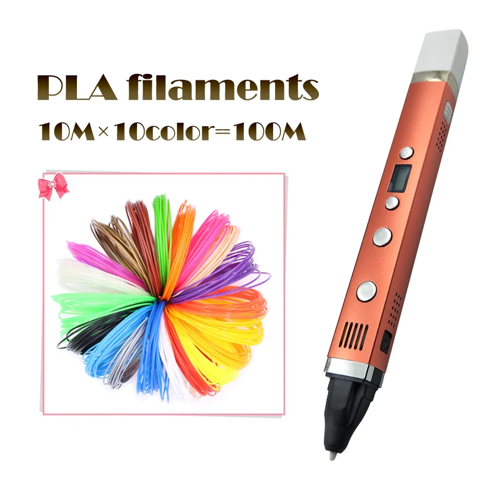 Myriwell 3rd 3D Ручка для рисования, USB штекер, креативная ручка, 3D Ручка в стиле граффити, цифровая, 4 регулировки скорости, лучший подарок для детей, 3d Ручка для печати - Цвет: Red 100M filaments