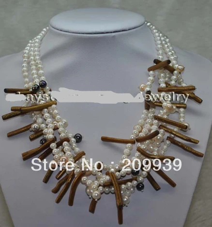 

huij 002865 18" Multi 5-7mm white pearl & Branch Coral necklace Free shipping