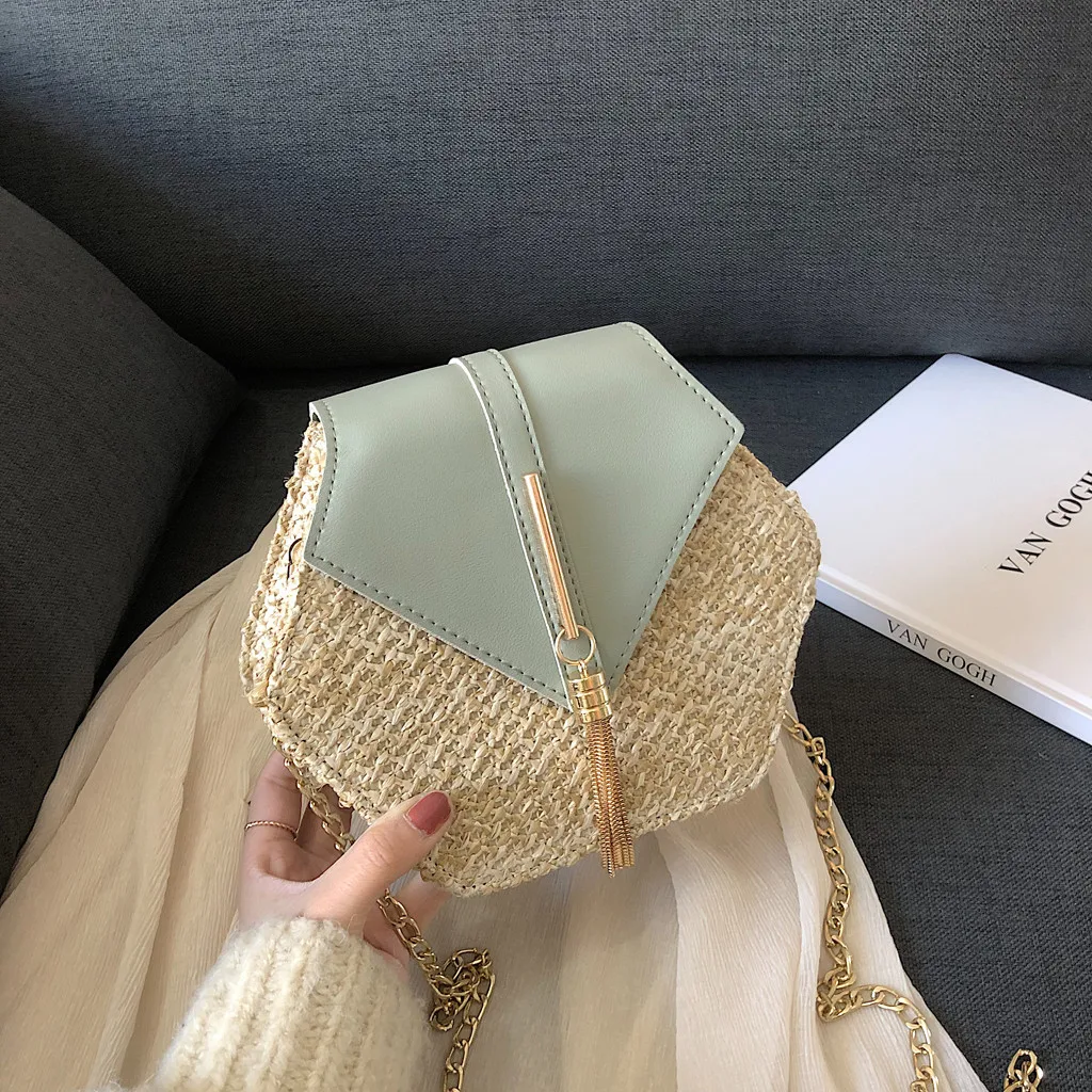 

Hexagon Mulit Style Straw+leather Handbag Women Summer Rattan Bag Handmade Woven Beach Circle Bohemia Shoulder Bag Fashion Hot
