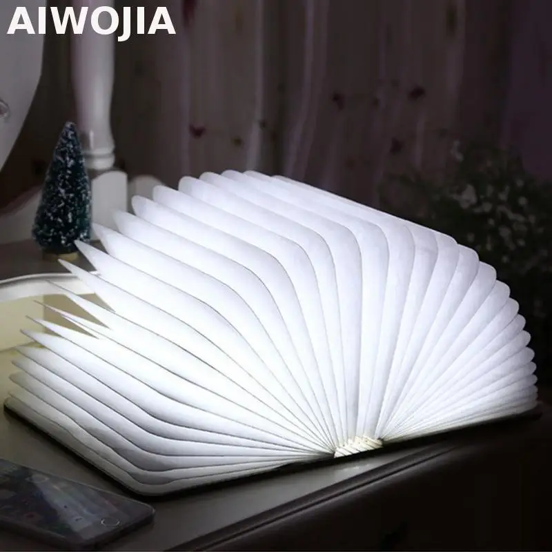 

Led Light Folding Book Lamp Nightlight Creative Usb Charging Wooden Creative Origami Flip Nightlight Table Lamp