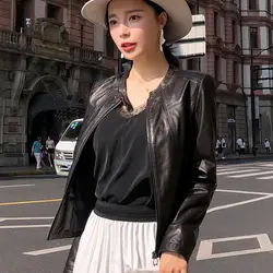 Кожаная женская куртка из 2019 овчины, натуральная Короткая кожаная куртка, тонкая мотоциклетная куртка из натуральной кожи, Chaqueta Mujer OT1887 YY628