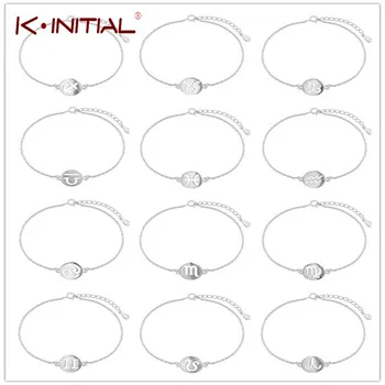 Kinitial 925 Sterling Silver Star Sign Bracelet Constellation Zodiac Signs Bracelets For Women 12 Constellation Bangle Jewelry