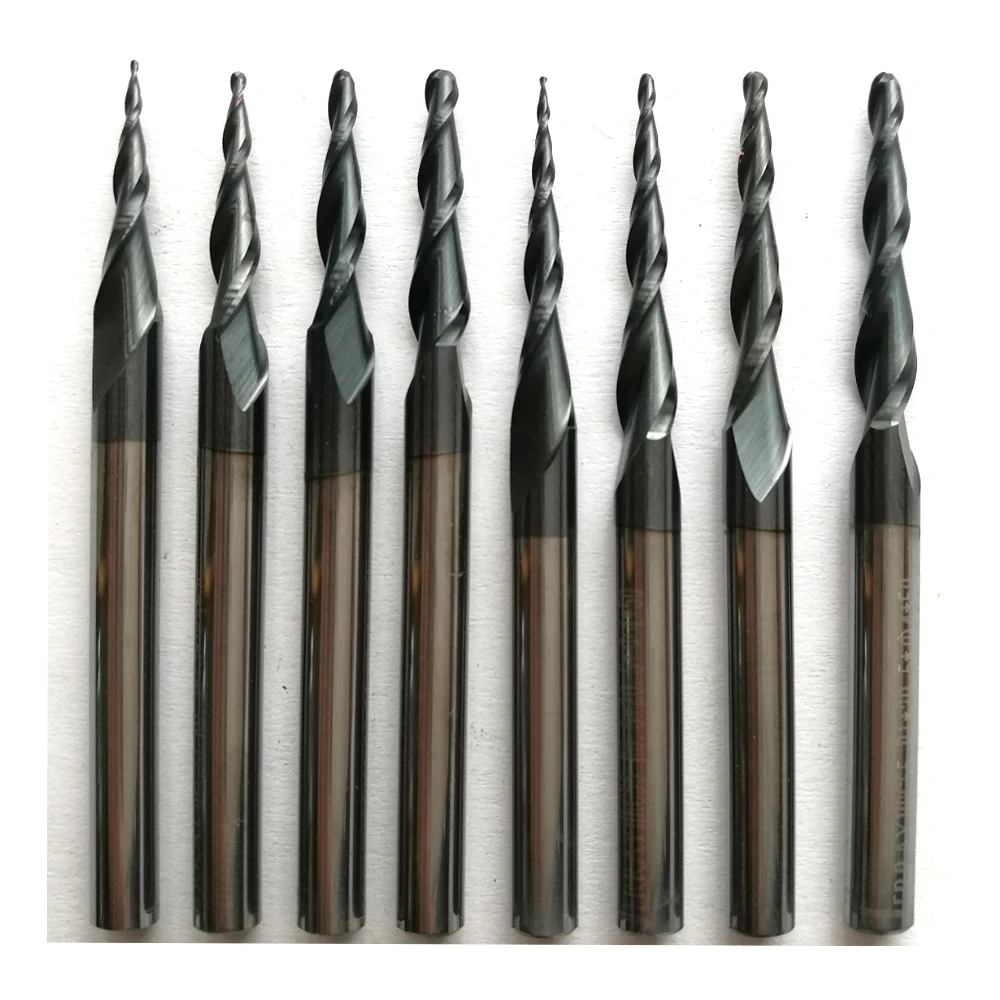 

2pcs 6mm shank 2 Flutes HRC55 Tungsten solid carbide Tapered Ball Nose End Mills and cone cutter with coating