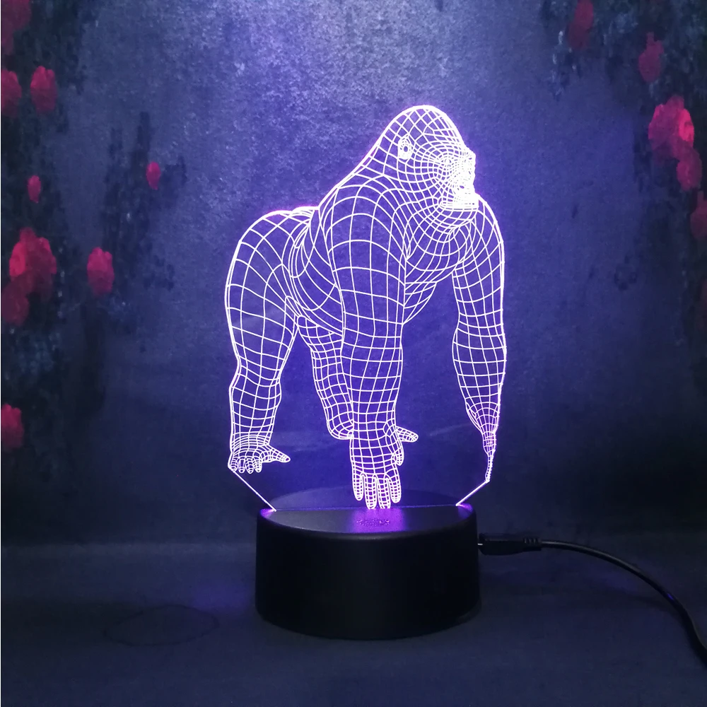 Asmarluxx 3D лампа Декор животное Горилла шимпанзе Go ходьба действие LED Иллюзия ночник