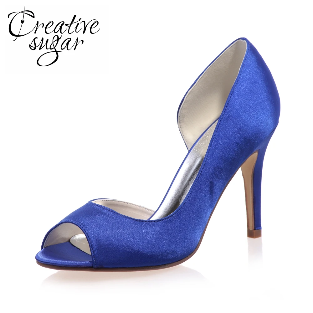 

Creativesugar Concise design D'orsay satin dress shoes high heel woman wedding party evening pumps open toe heels purple blue