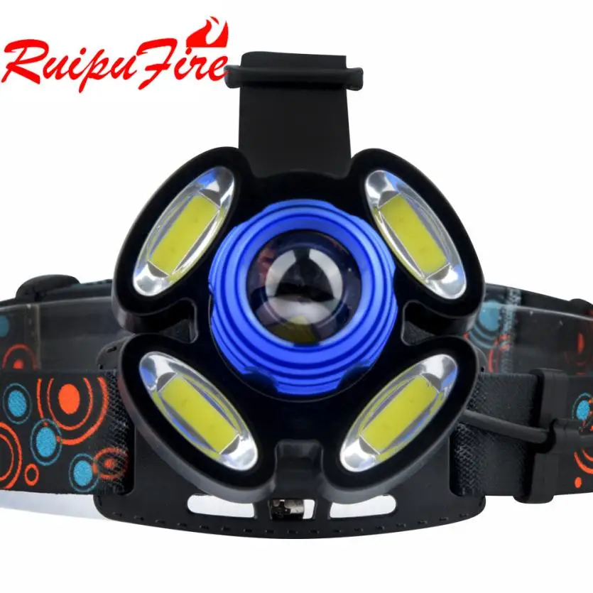 Яркость 5000LM 1x XM L T6 LED + 4xcob Перезаряжаемый 18650 налобный фонарь Регулируемый ночной