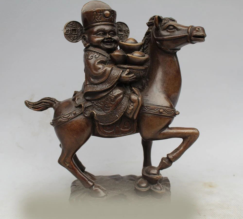 DS 8 "Китайский Фэн-Шуй Бронзовый Верховая Езда Деньги Богатство Yuanbao Бог Маммона Статуя