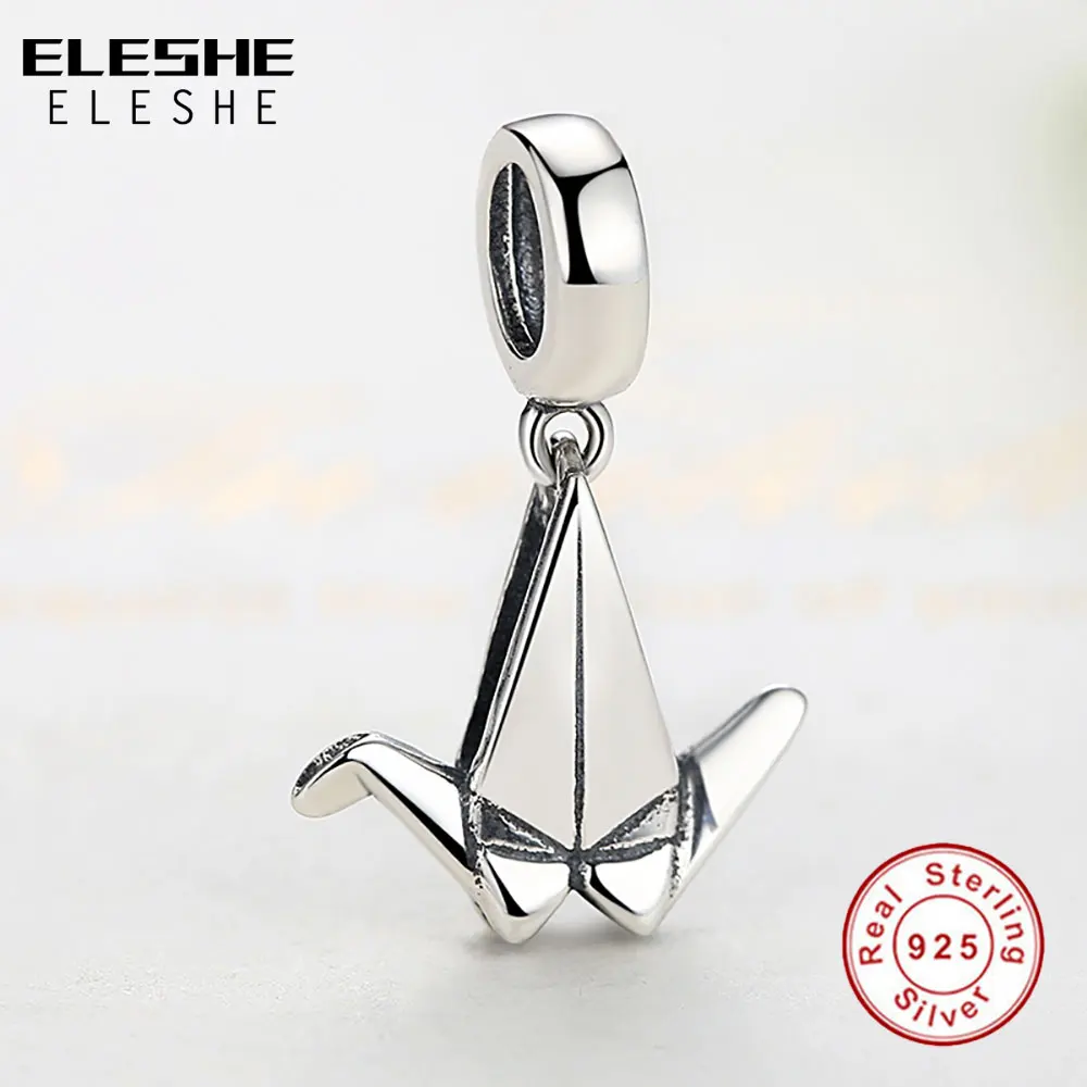 ELESHE European Thousand Paper Cranes Beads Fit ELESHE Charms Silver 925 Original Bracelet DIY Beads Sterling-Silver-Jewelry