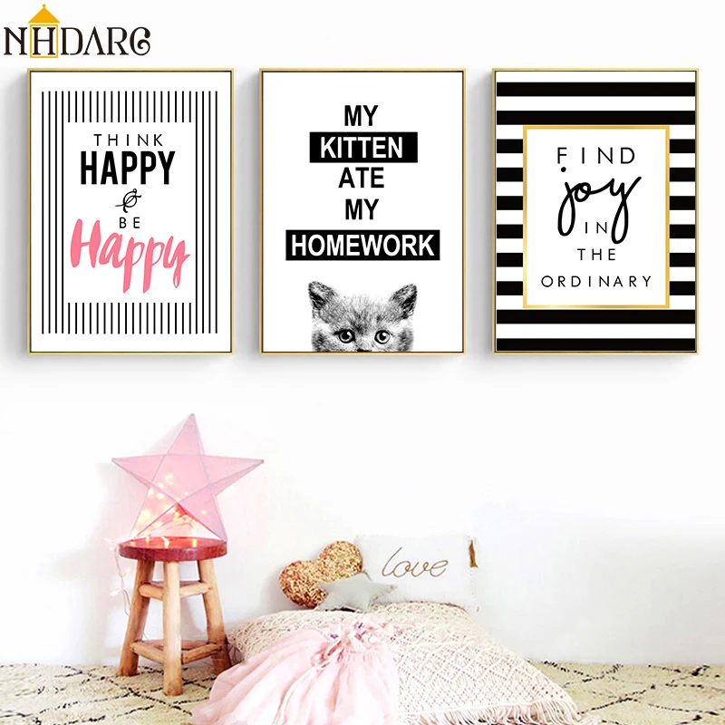 Картина на холсте Happy Kitten Find Joy с цитатами Настенная картина для украшения дома
