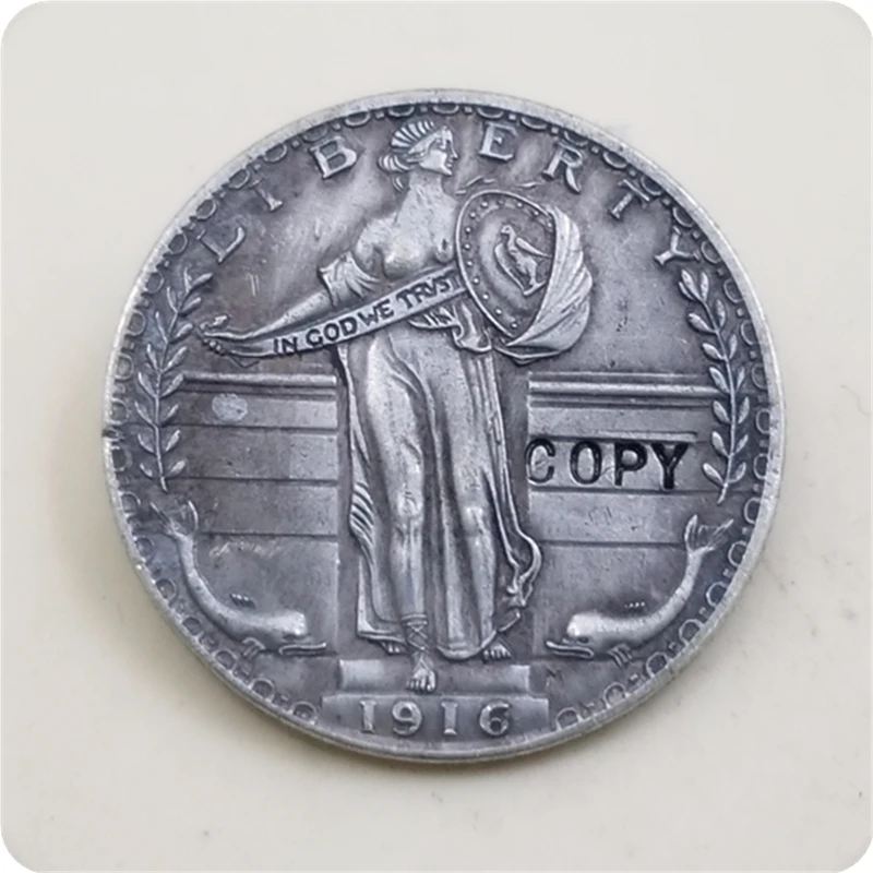 США 1916 стоящая Статуя Свободы четвертак с дельфинами имитация монеты