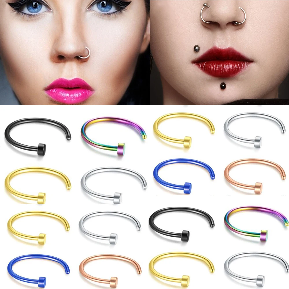 

JUNLOWPY 2pcs Fake Nose Ring Labret Lip Ring C Clip Clicker Piercing Helix Tragus Faux Nose Hoop Neux Pircing Nez anneaux