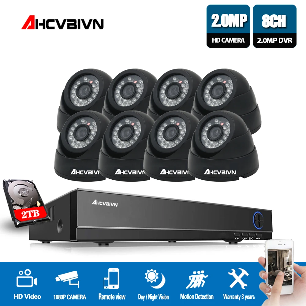  8CH Full HD 1080P AHD DVR NVR CCTV Home Security Camera System with 8PCS 2MP 1080P Video Surveillan - 4.00015E+12