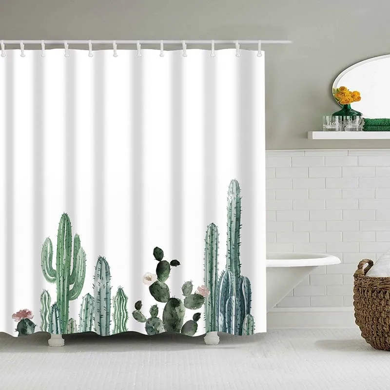 cortina de chuveiro de poliéster com cactos cortina de banho para decoração de acessórios de banheiro estampados em vários tamanhos